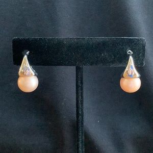 Sterling silver clasp back earrings with peach color pearl